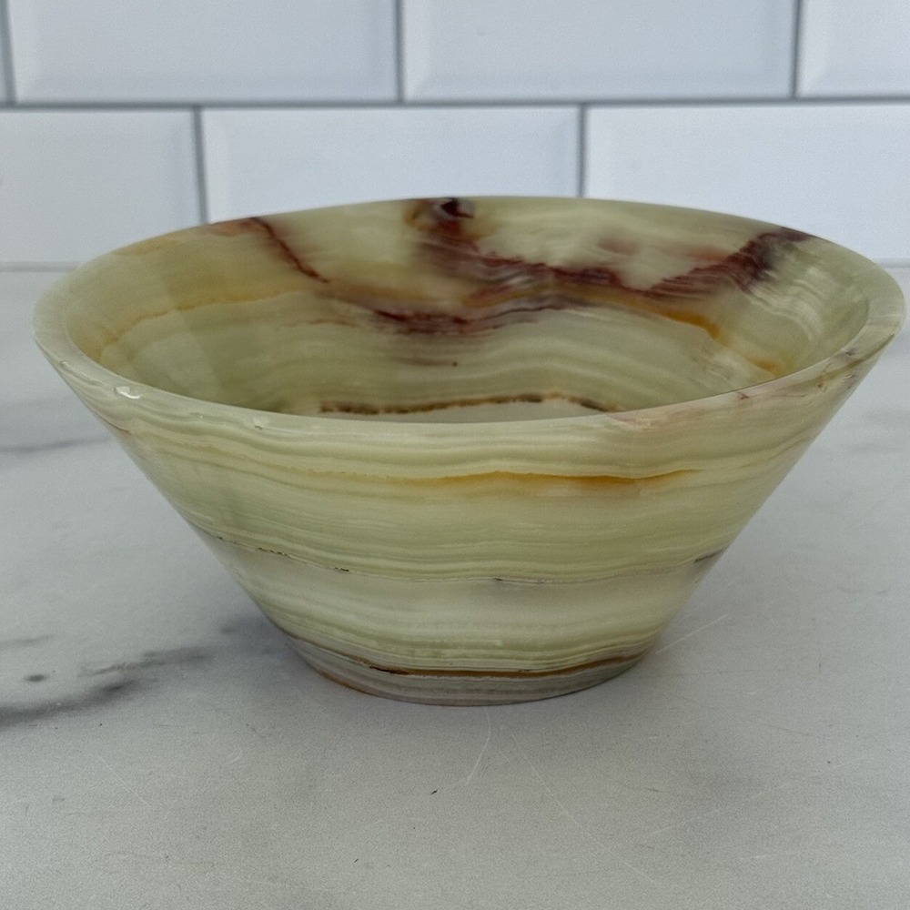 Sea Lion Caves Natural Onyx Trinket Bowl 5.5" x 2.25" Green Brown READ